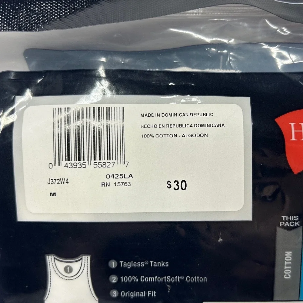 Hanes Mens 4-Pack Tagless Tank Tops White Comfort Soft Cotton Size M New